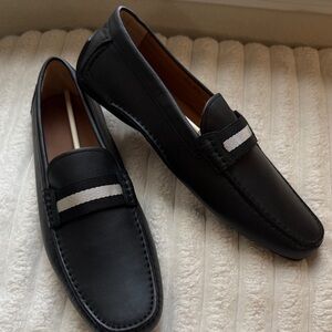 Bally Black Leather Loafers with White Accent